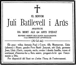 Juli Batllevell-Necrològica